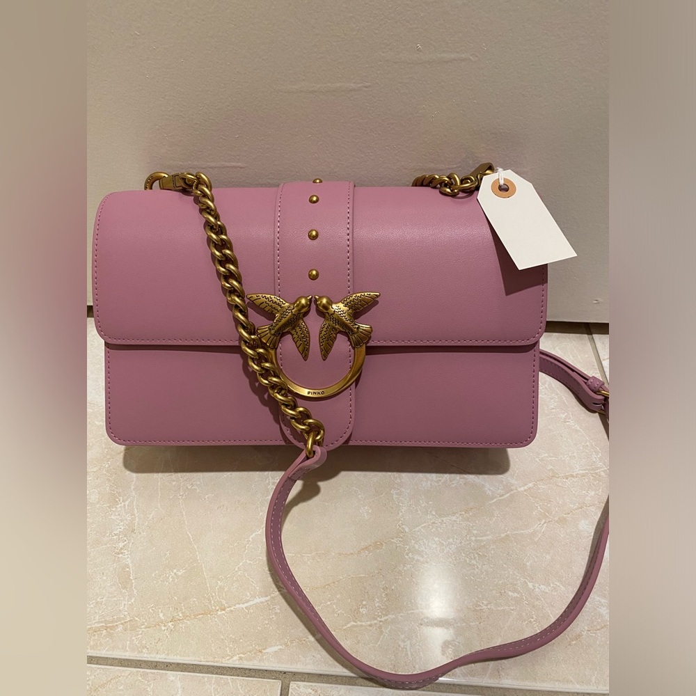 Pinko Pink Leather Crossbody Bag with Gold Hardware